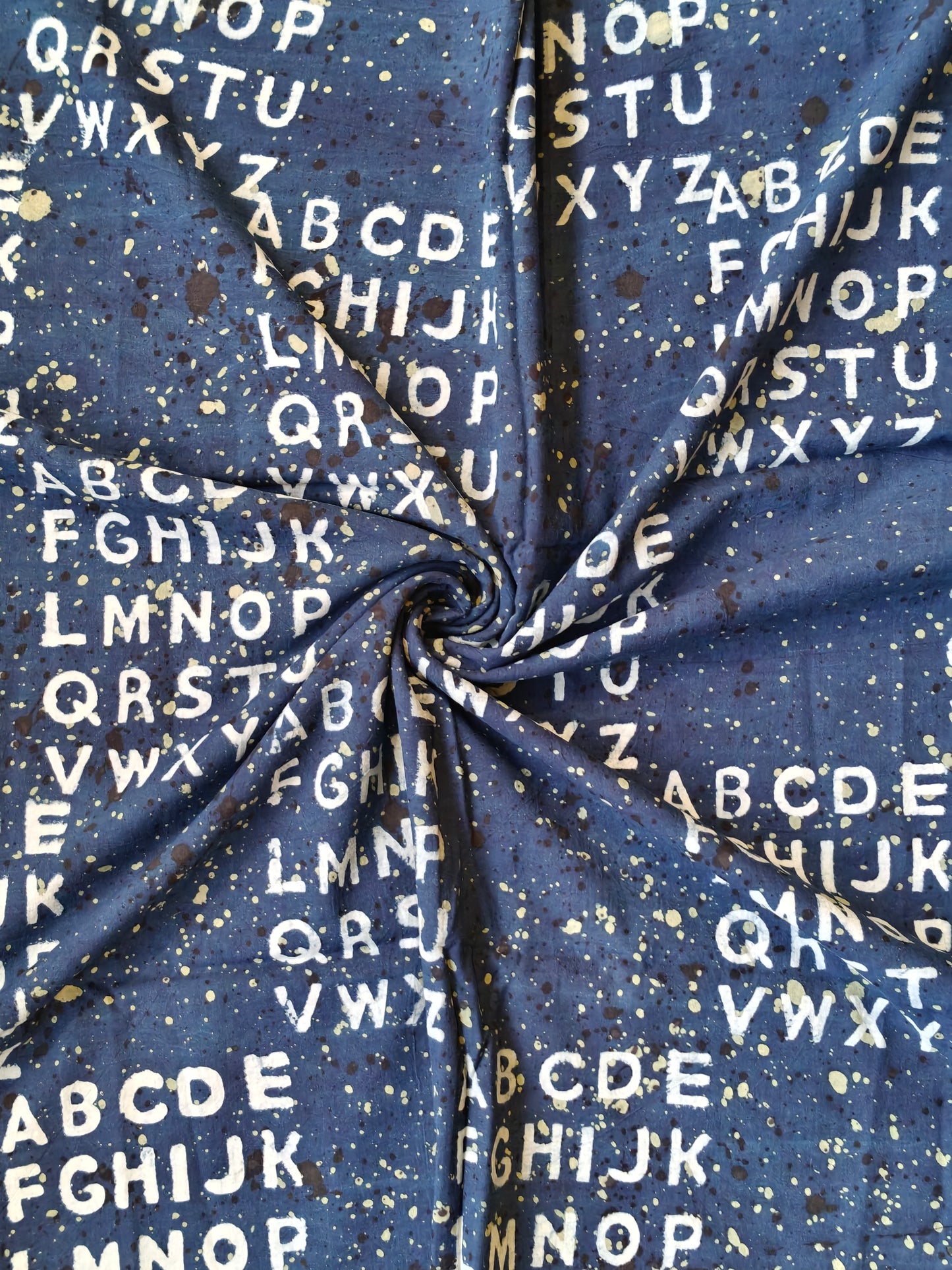 Handloom cotton fabric with English alphabets - hand block printed