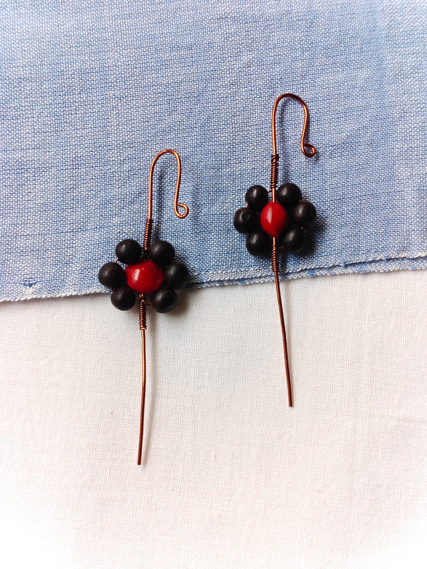 Copper and seeds ear bugidis / clip on - Handcrafted