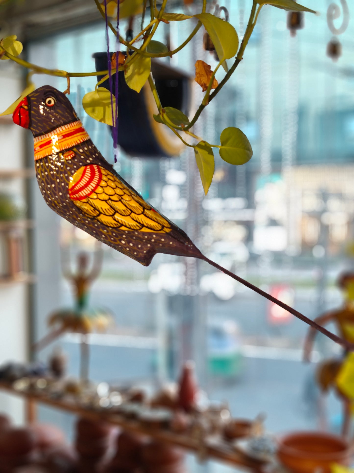 Patachitra colorful hand-painted papier mache parrots - multiple colors available