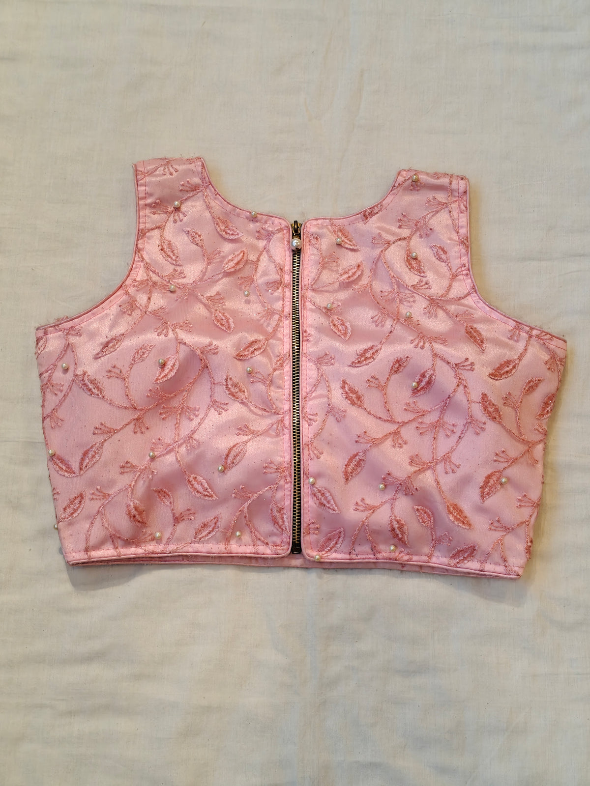 Net embroidered zipper back blouses with leaves and pearls embroidery - color options available