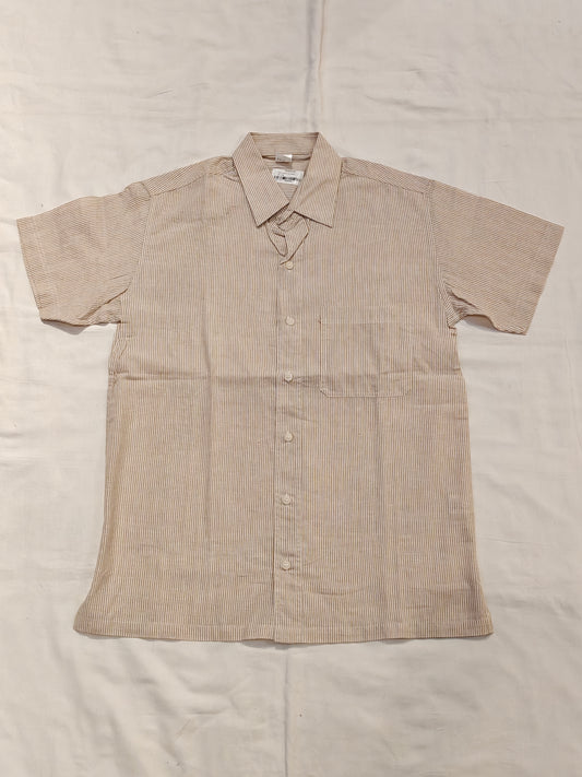 Beige and white vertical striped half sleeved men's shirt