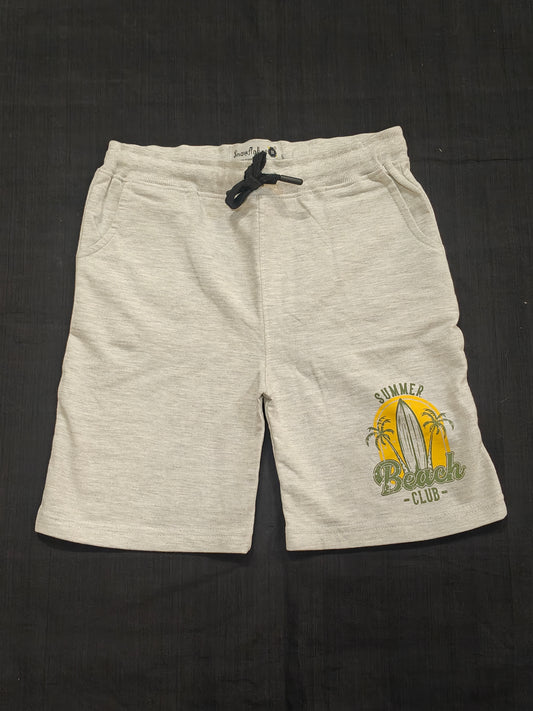 Grey cotton knit shorts with Beach club print