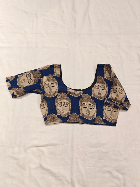 Buddha handblock printed blue cotton blouse