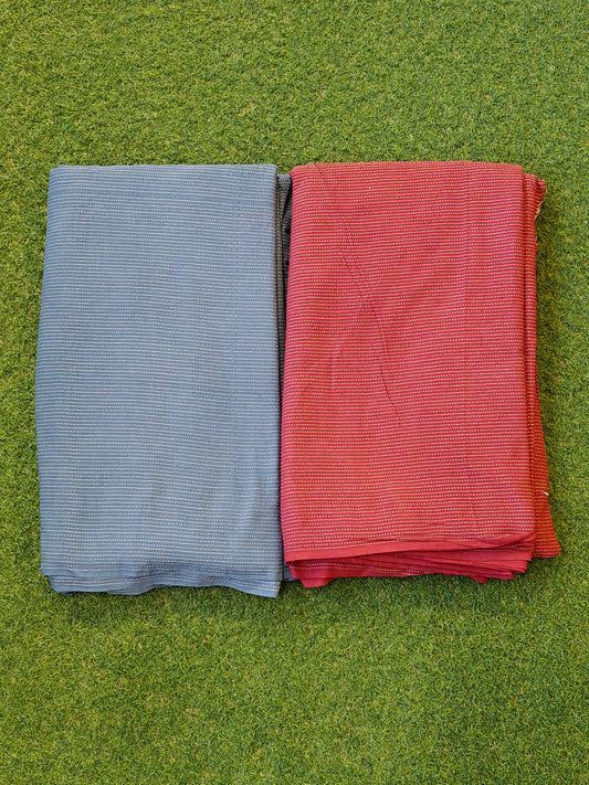 Striped embroidered design cotton handloom fabric - available in multiple colors