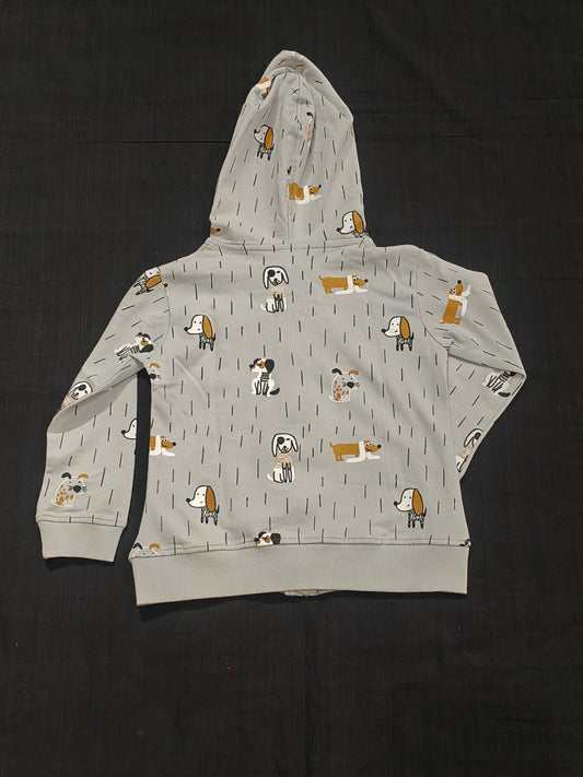 Grey hoodie for kids with doggie prints