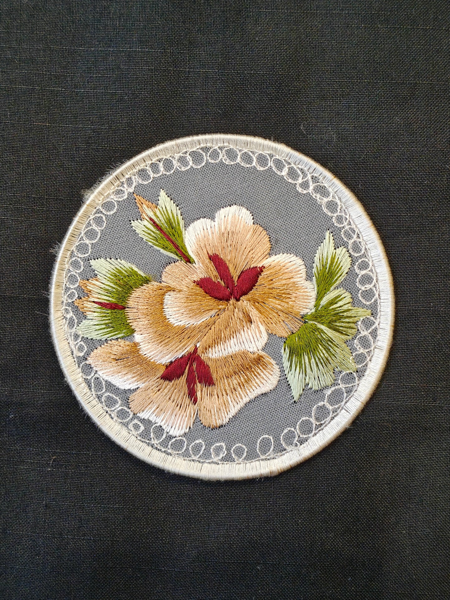 Circular embroidered Handcrafted fabric coaster - single - multiple designs available