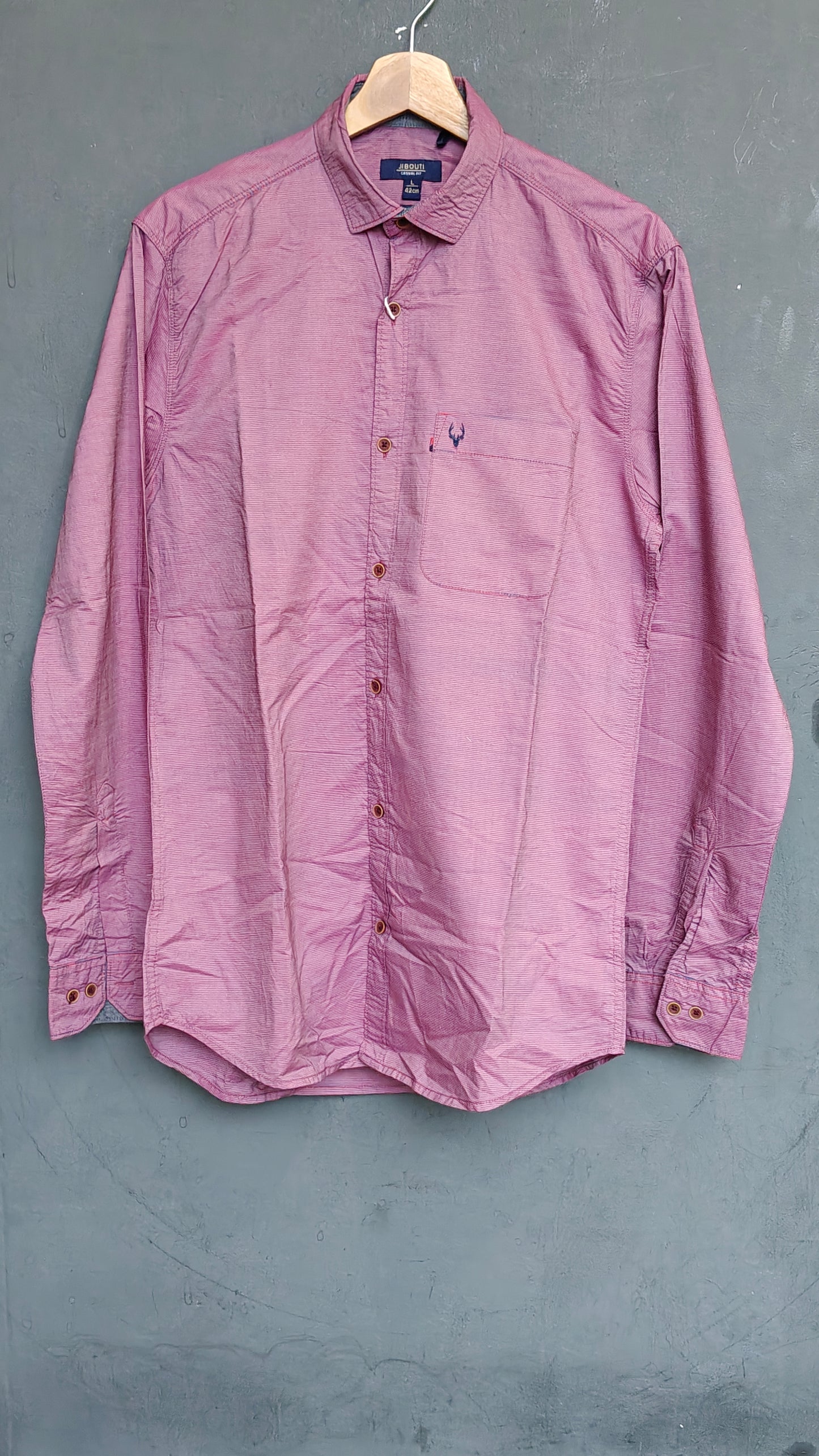 Pink and navy blue striped cotton shirt for men