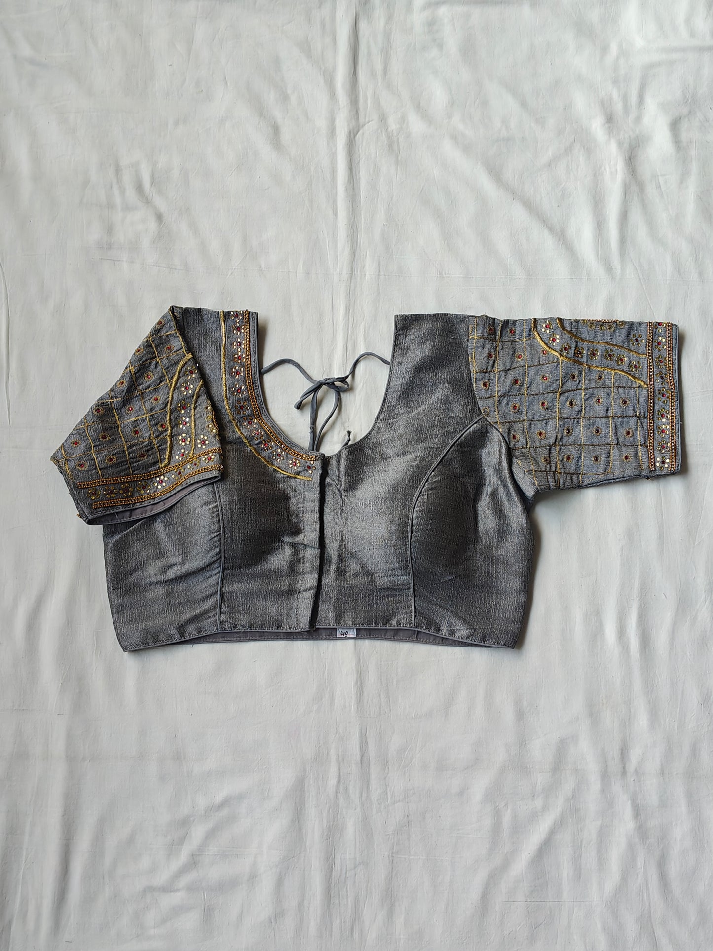 Grey with golden embroidery and stone work embroidered blouse