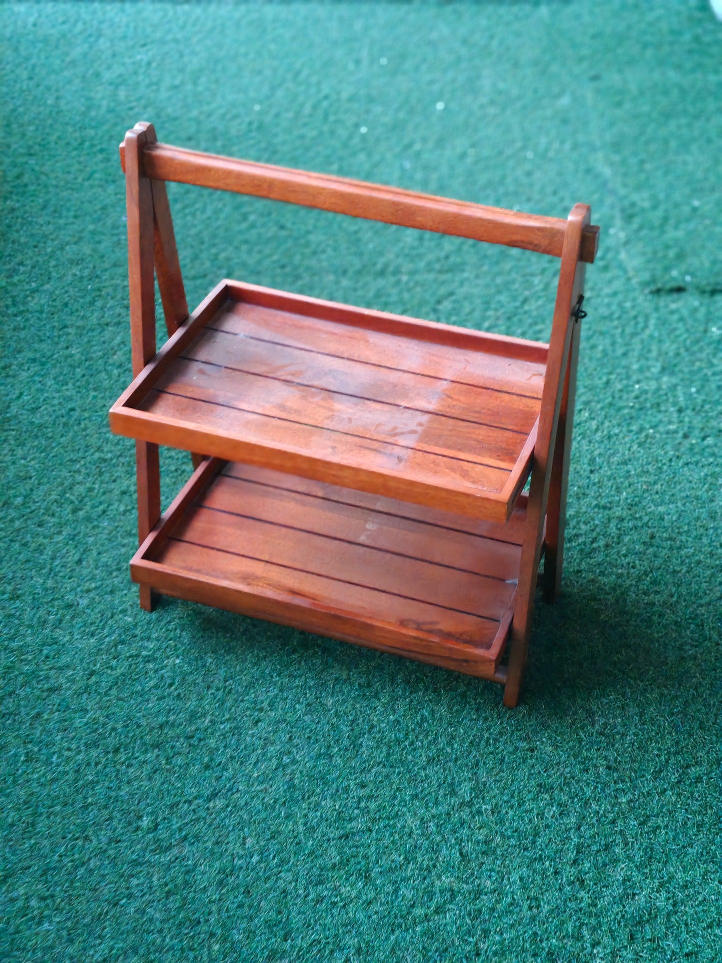 2-tier wooden handcrafted collapsible organiser rack