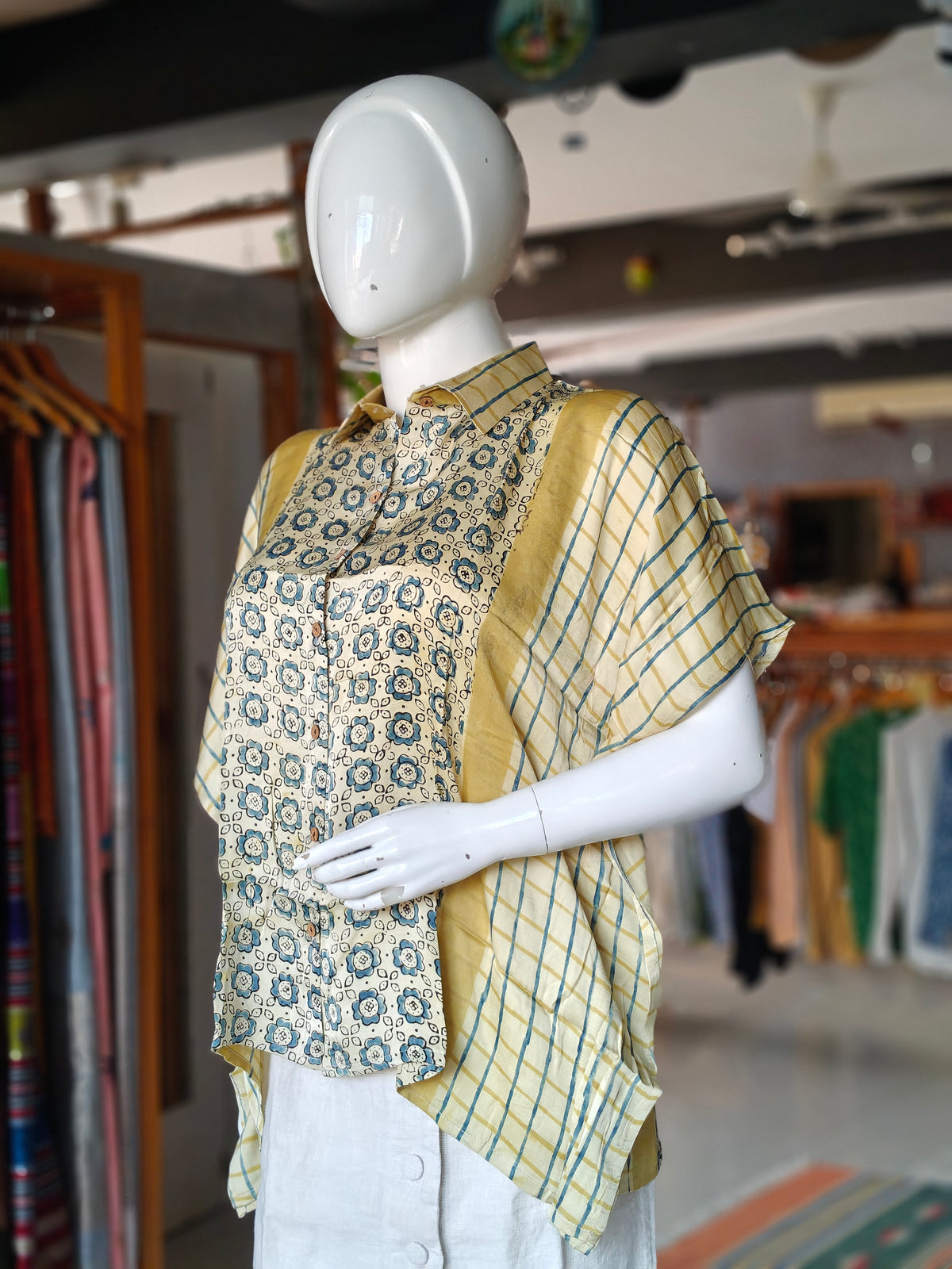 Modal Ajrakh shirt style kaftan top with hand block prints - click to see color options