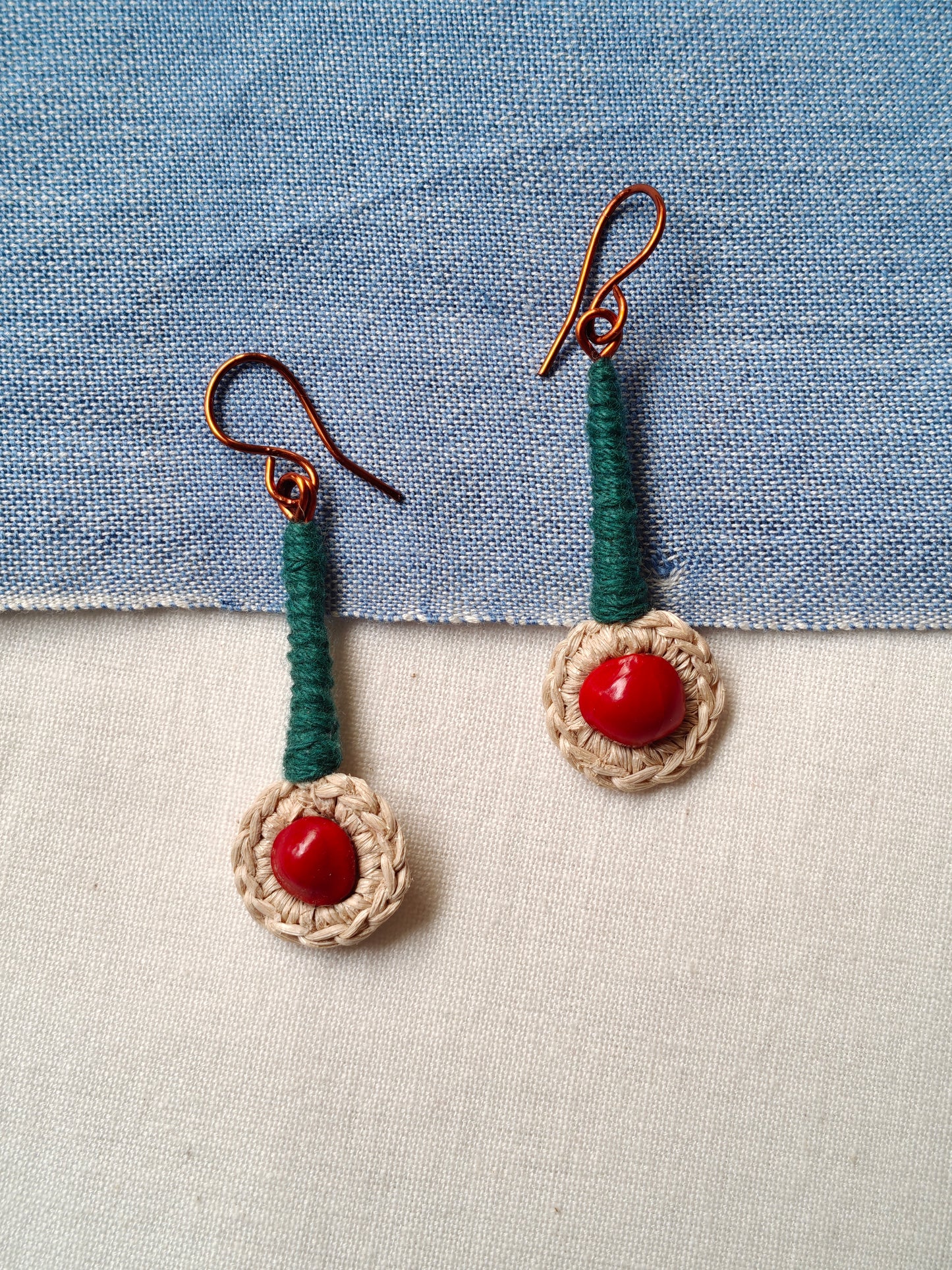 Handcrafted seed earrings with copper hooks