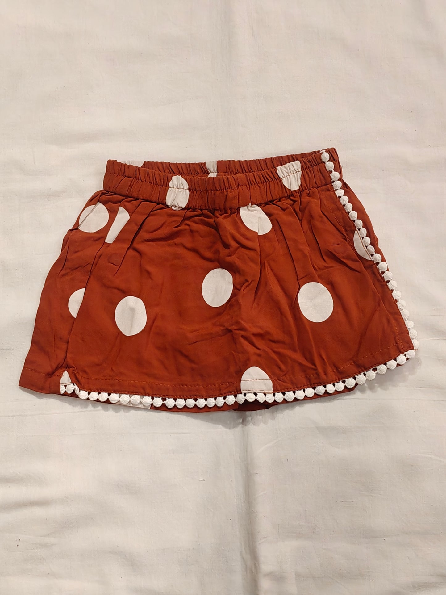 Brown and white polka dots printed skorts for girls