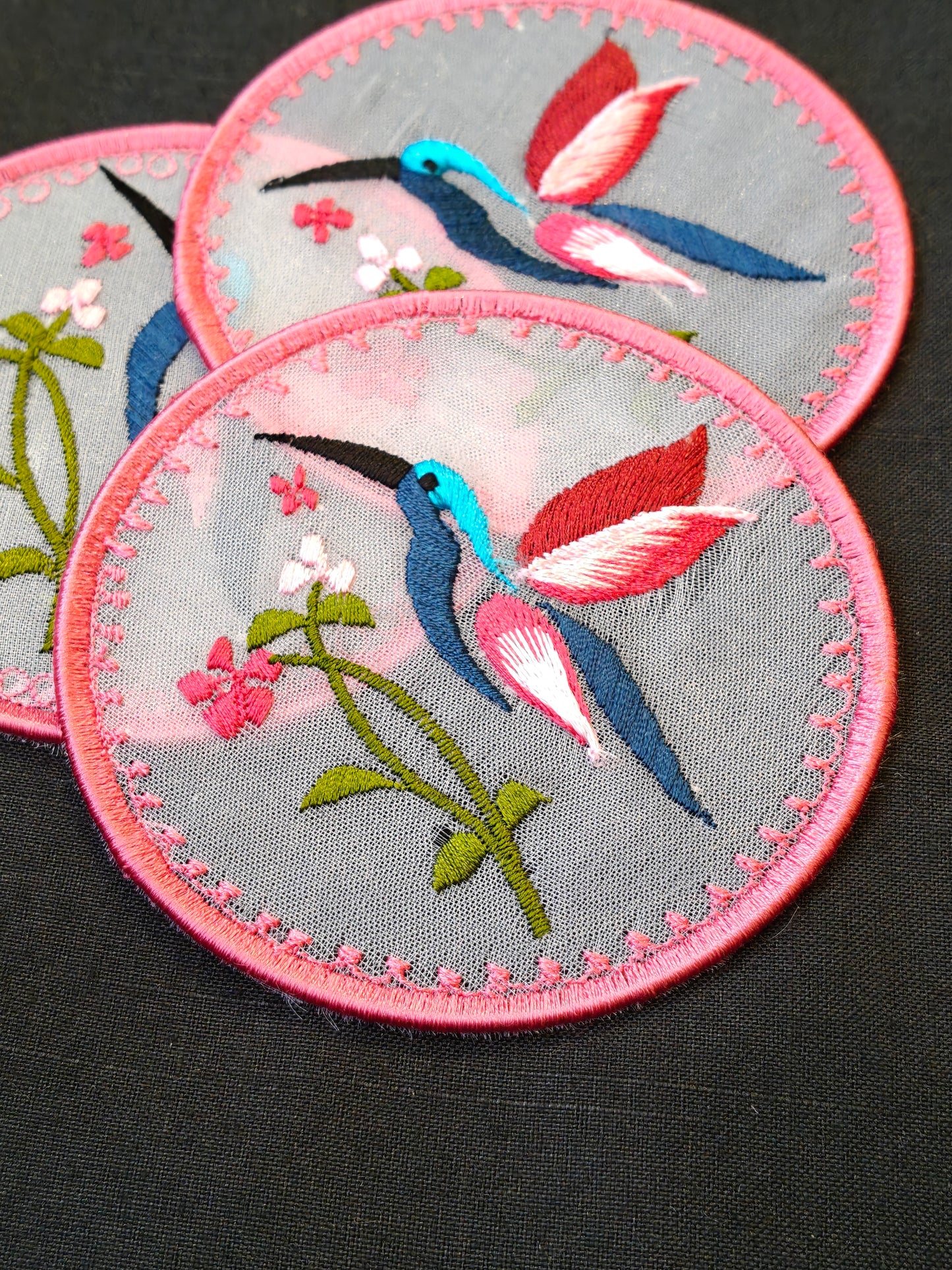 Circular embroidered Handcrafted fabric coaster - single - multiple designs available