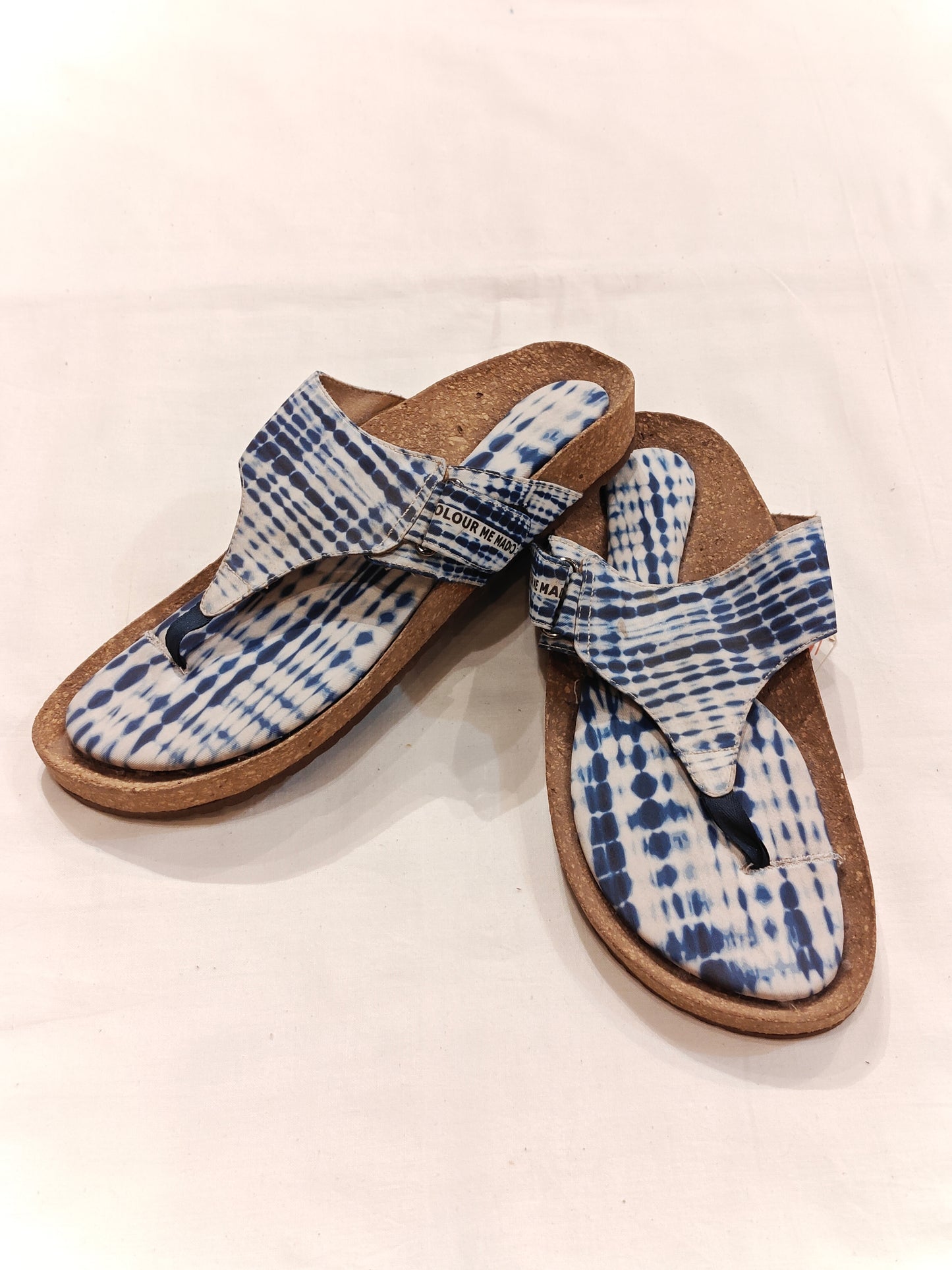 Cork washable insole comfy sandals - tie n dye white n blue
