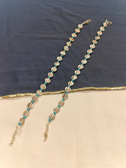 Silver disc with beads - Anklets pair