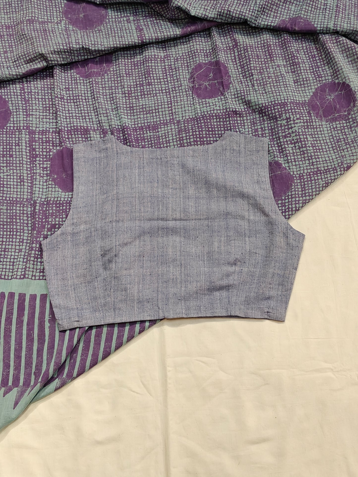 Plain V-neck sleeveless hand spun , hand woven cotton blouse - color options available