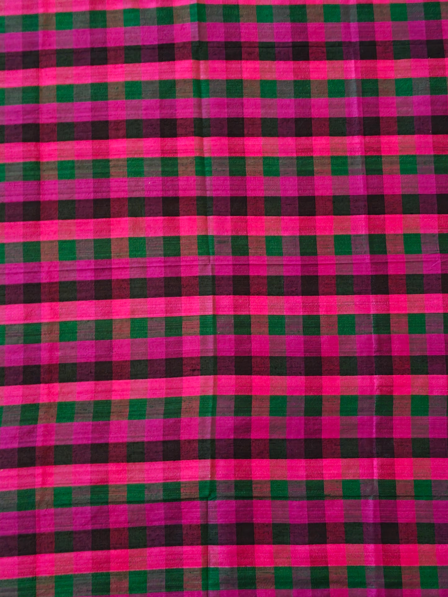 Pink, purple and green checkered handloom silk unstitched blouse piece