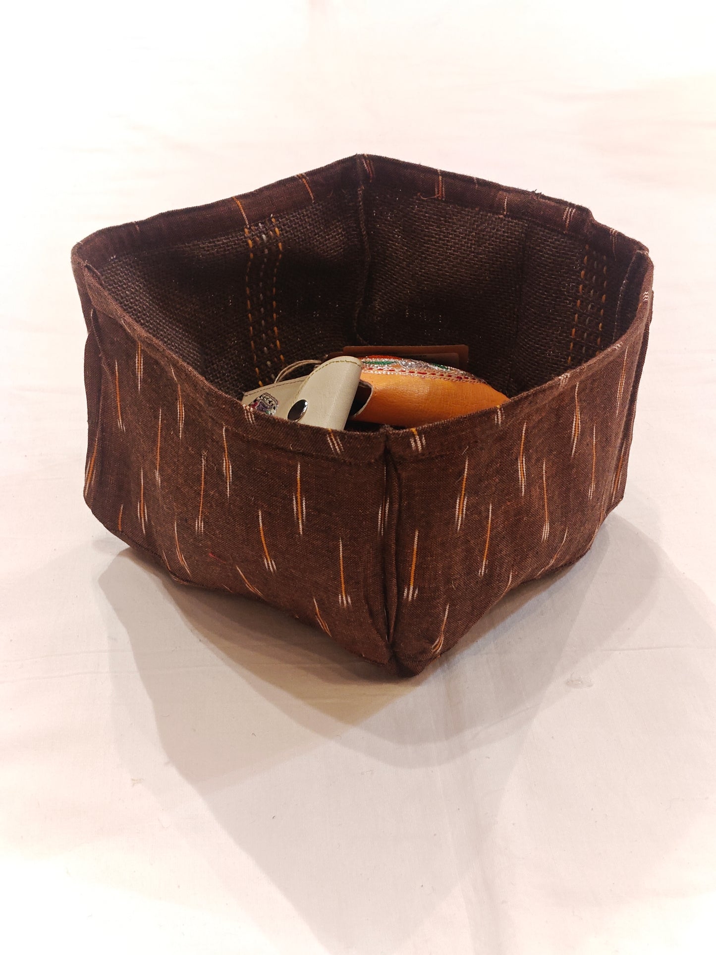 Jute and cotton hand crafted reversible organizer