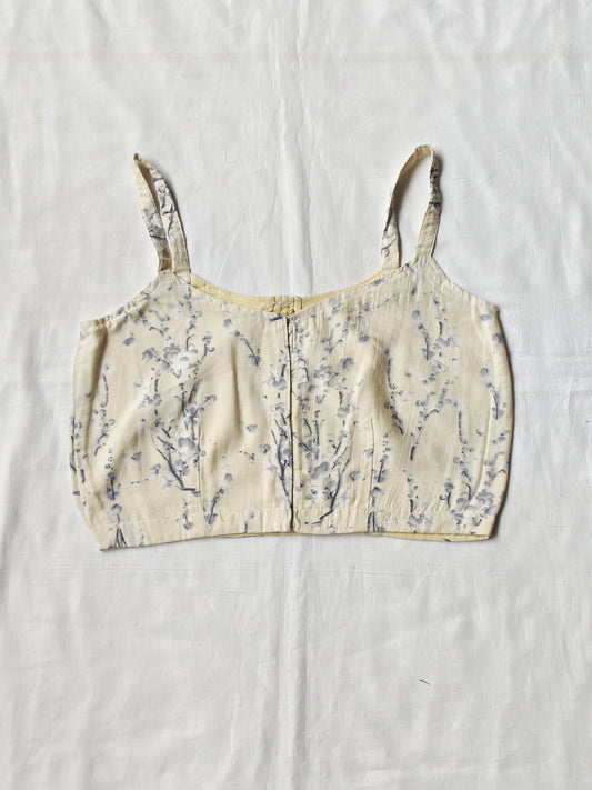 Pale yellow with grey leaves prints modal blouse