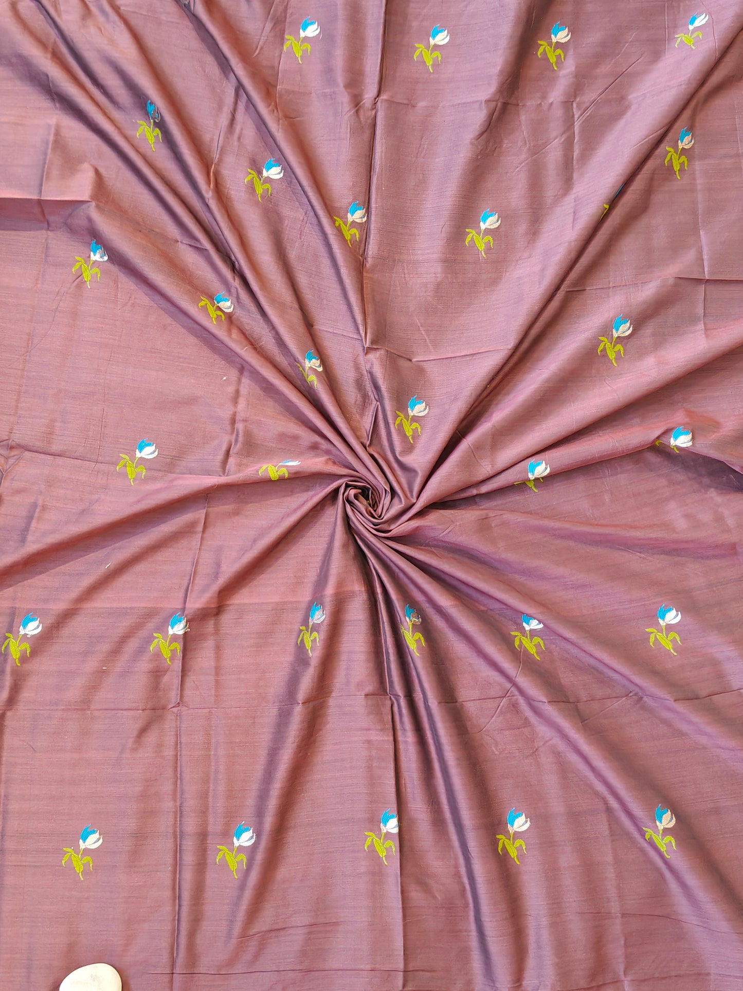 Brown flower meenakari buti handloom silk unstitched blouse piece