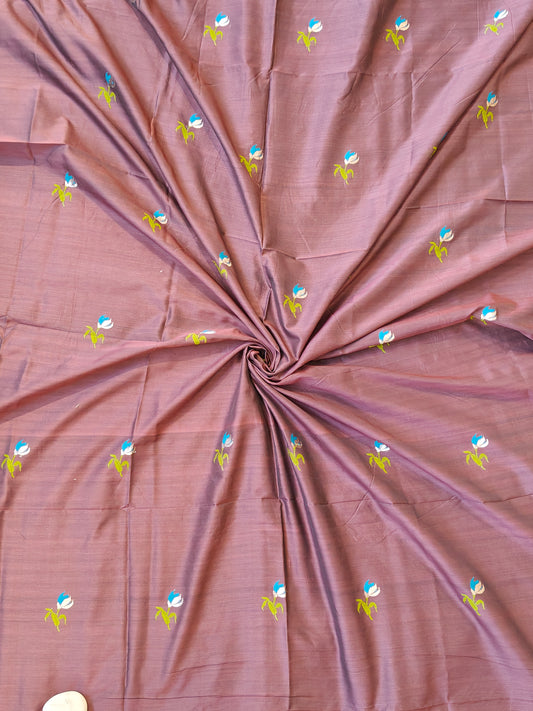 Brown flower meenakari buti handloom silk unstitched blouse piece