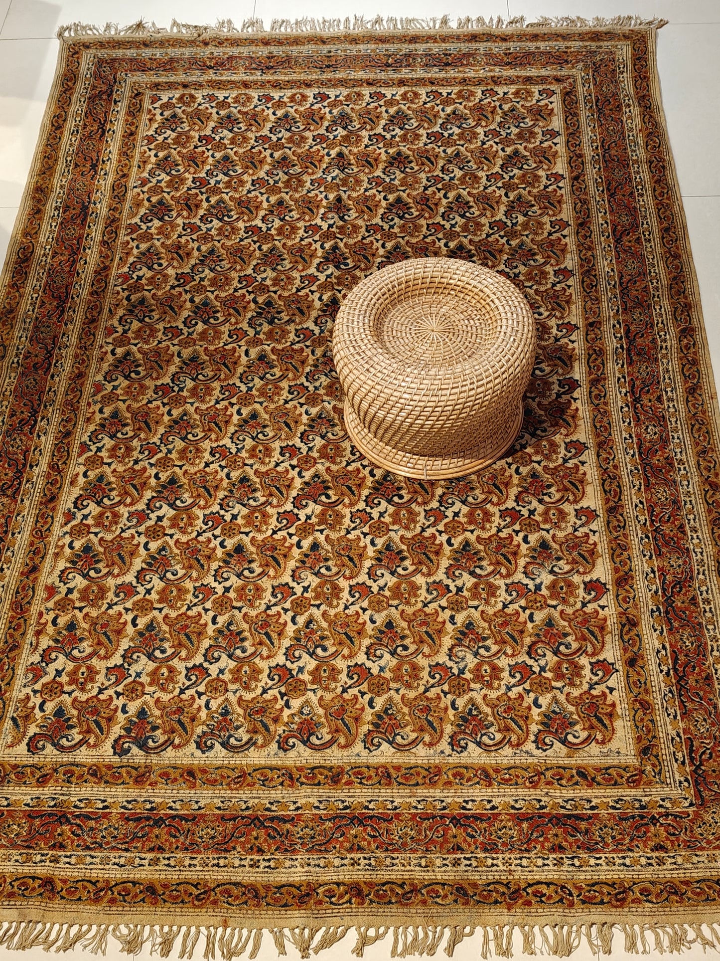 6 × 9 feet cotton Kalamkari hand block printed carpets