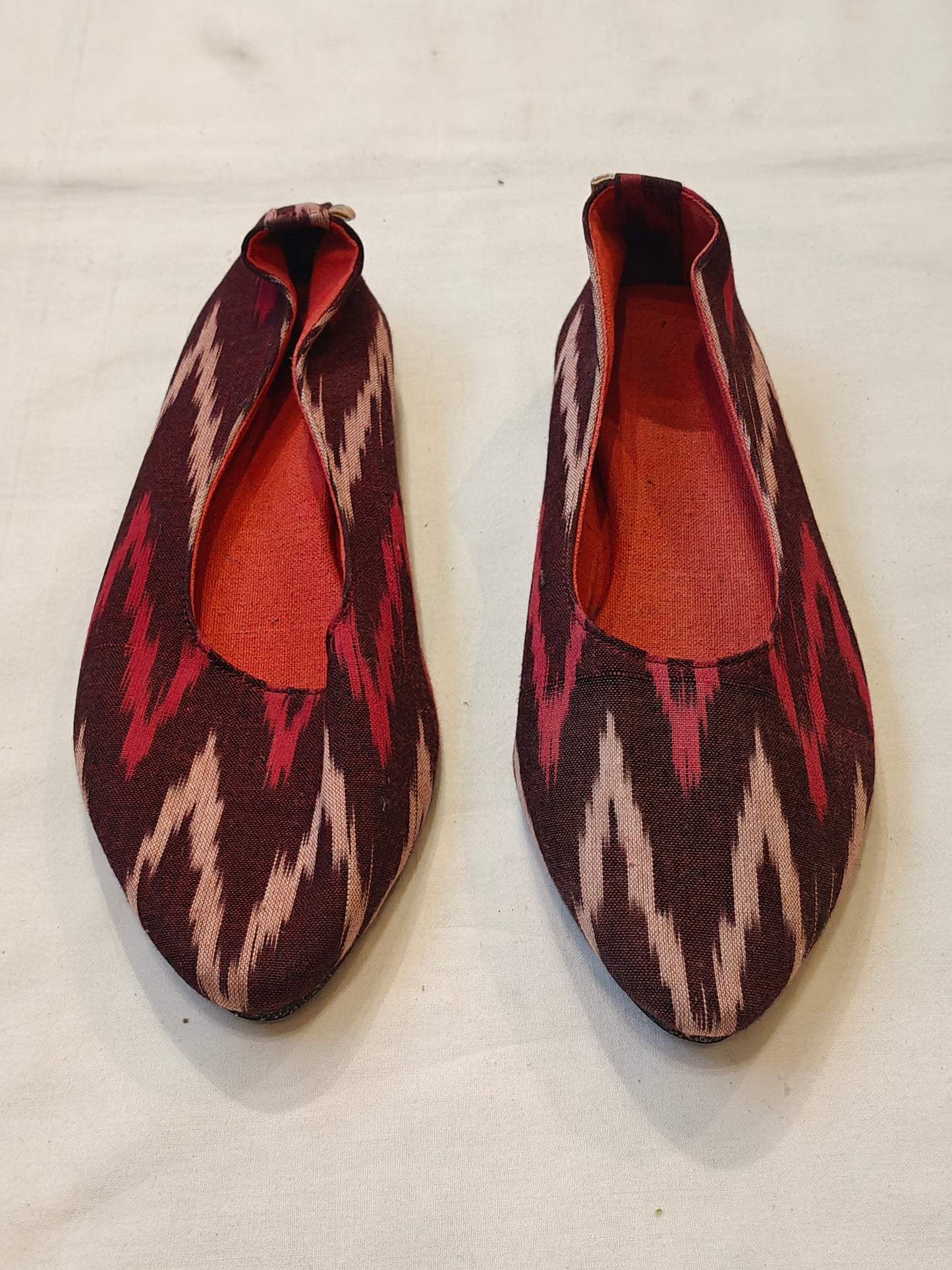 Ikat red women's slip on light weight shoe with upcycled tyre base