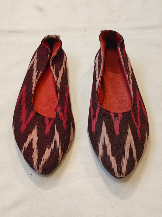 Ikat red women's slip on light weight shoe with upcycled tyre base