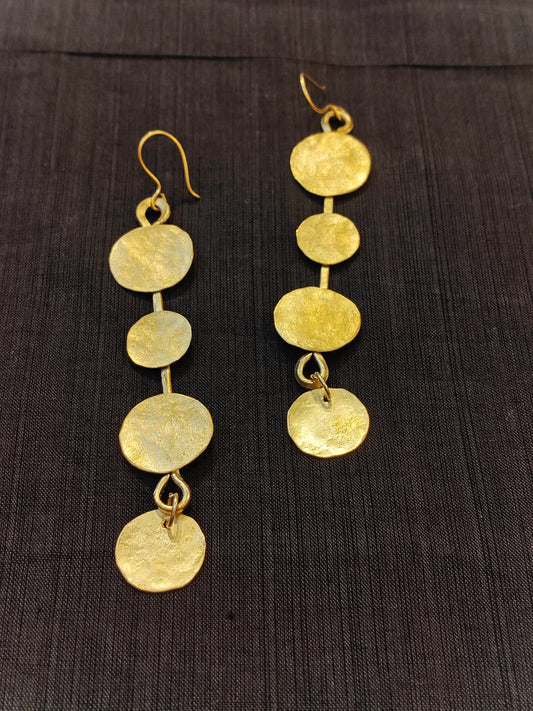 Cascading discs in brass handcrafted hook earrings