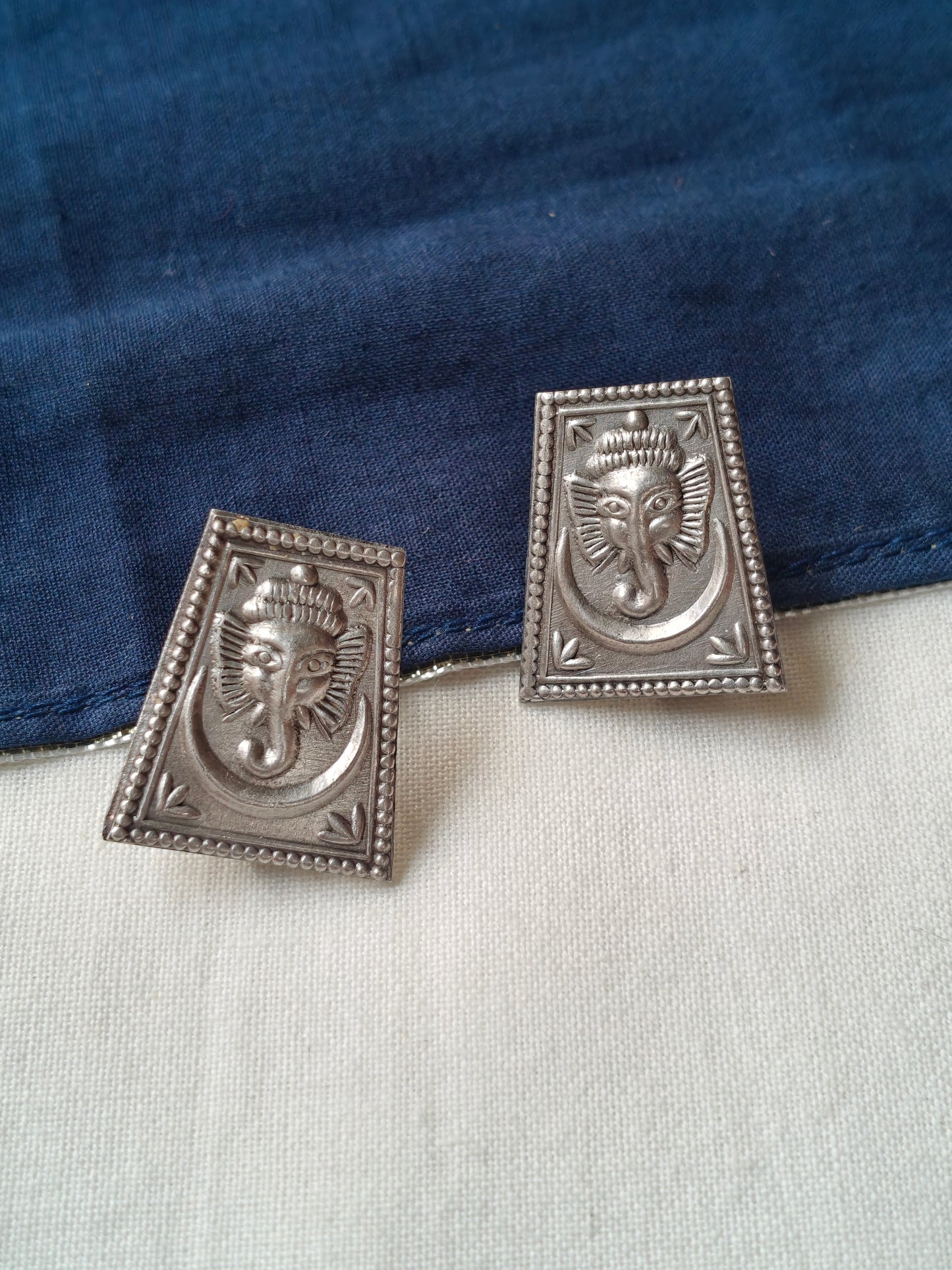 Ganesh in rectangle stud earrings in 92.5 sterling silver