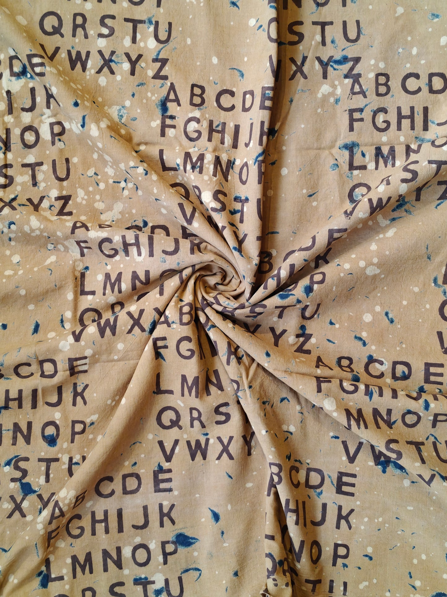 Handloom cotton fabric with English alphabets - hand block printed