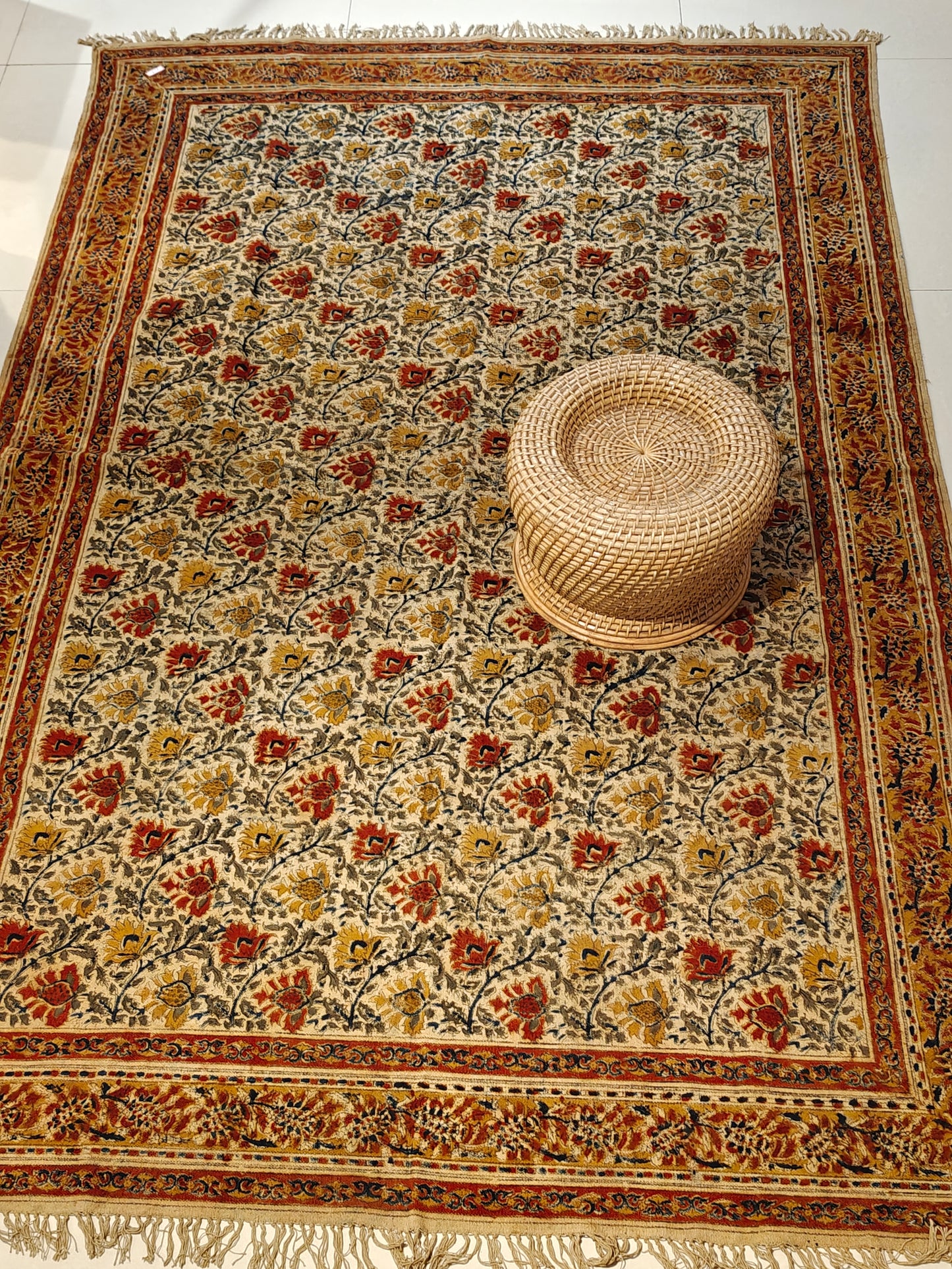 6 × 9 feet cotton Kalamkari hand block printed carpets