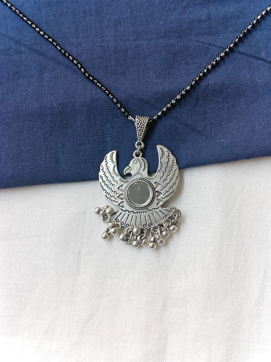 Falcon shaped oxidised silver look pendant necklace
