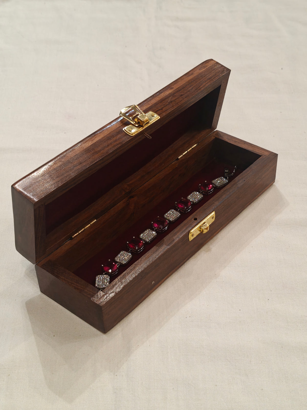 Leaves brass inlay work wooden jewellery box