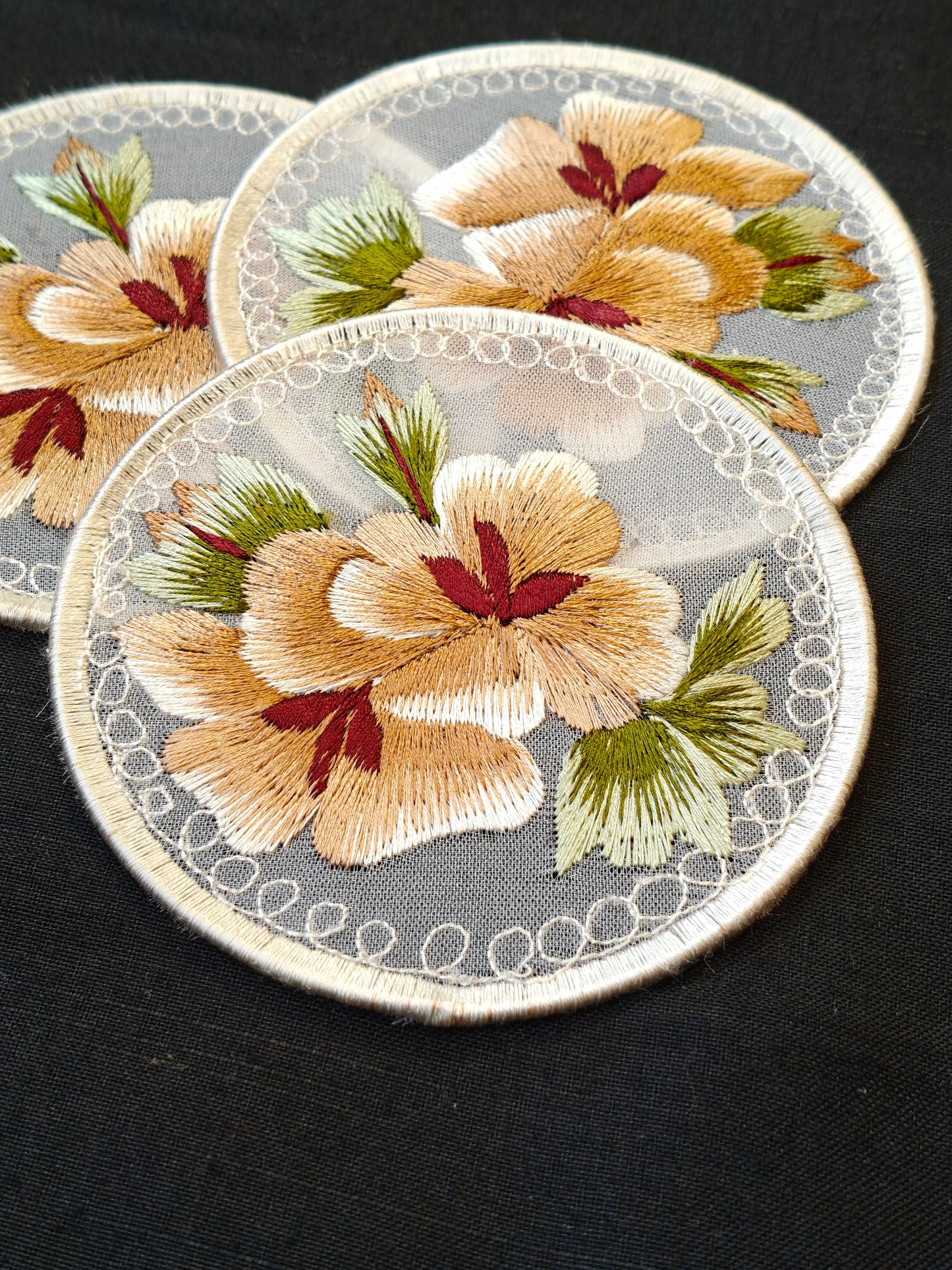 Circular embroidered Handcrafted fabric coaster - single - multiple designs available