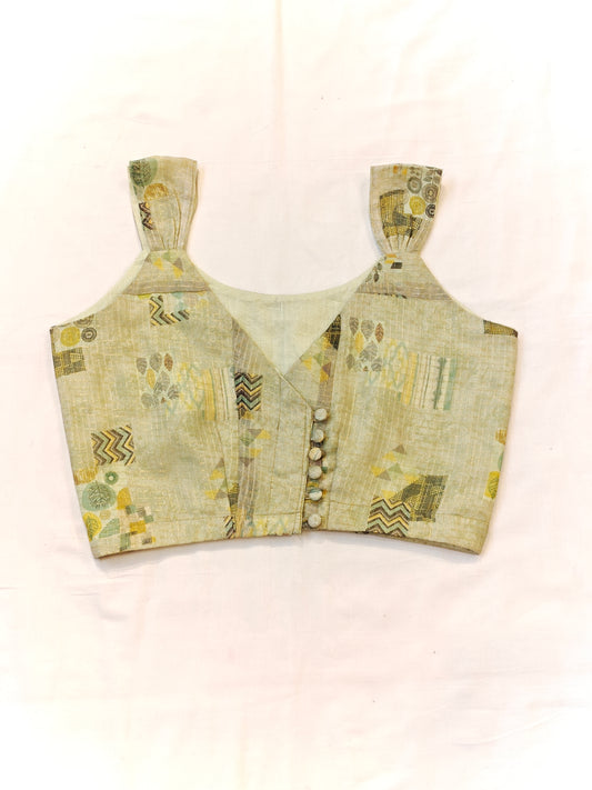 Green printed v-neck blouse sleeveless blouse