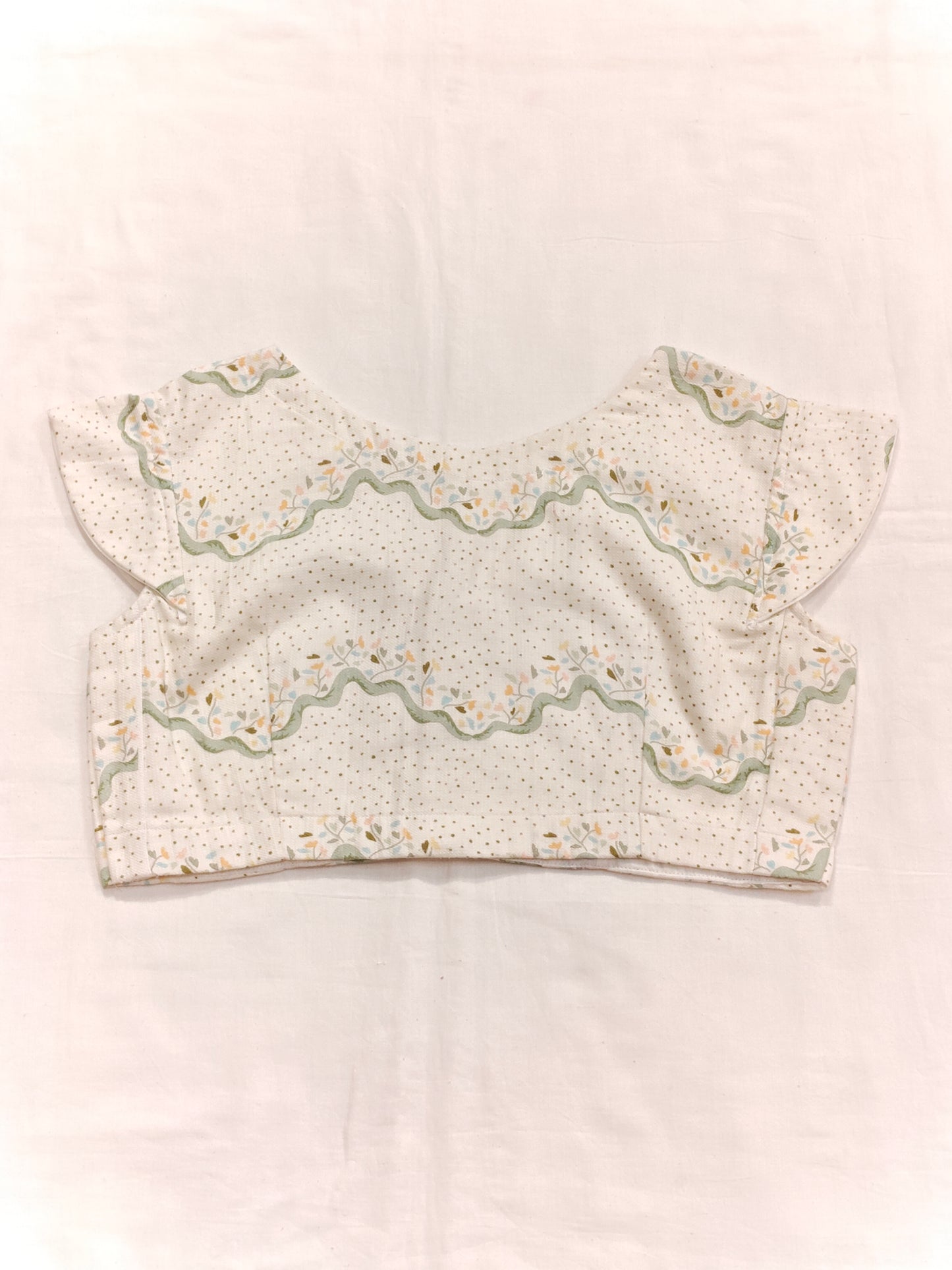 Green dots and floral design soft textured handloom cotton blouse