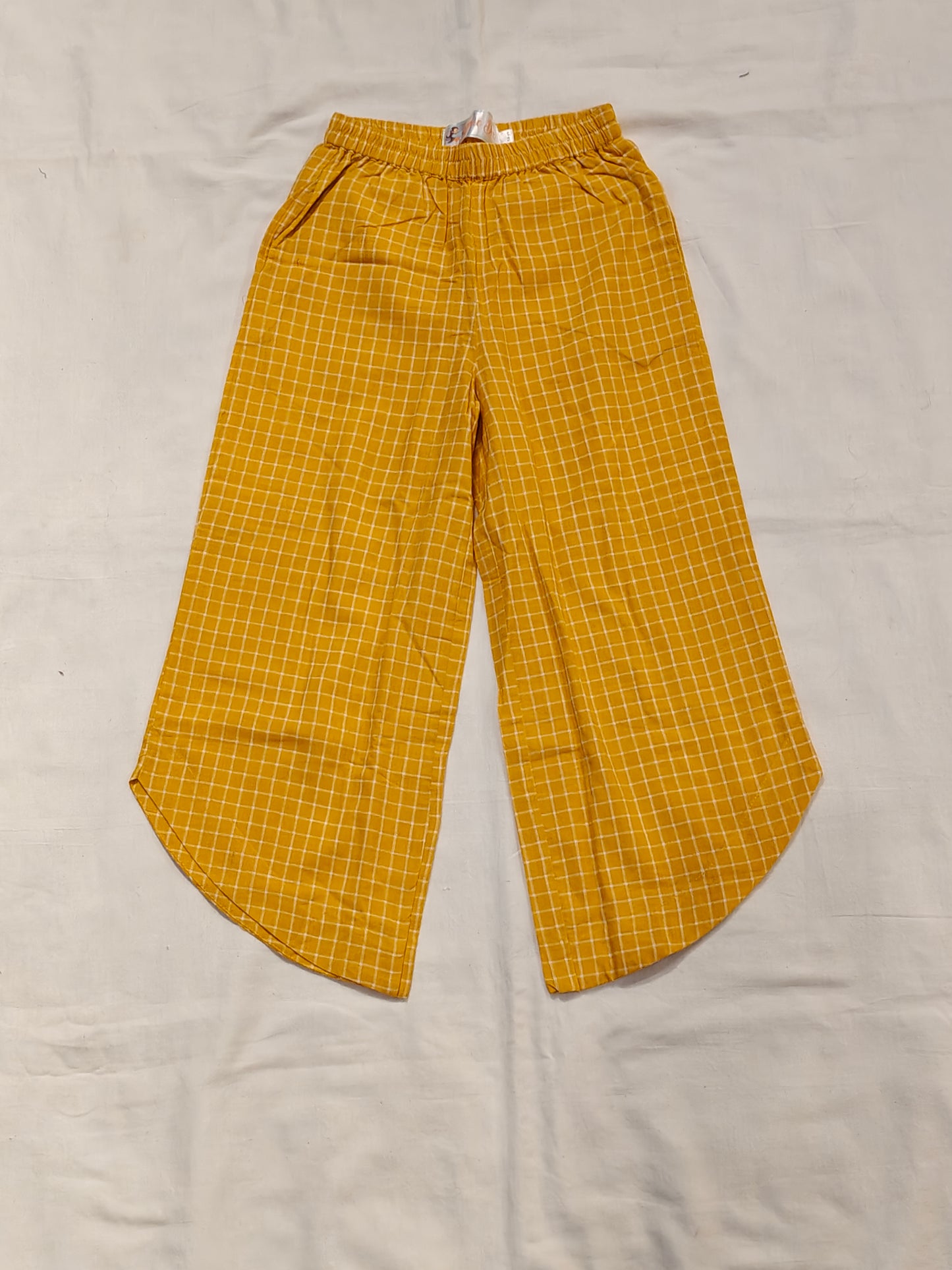 Mustard yellow checked top and wide-leg pant set