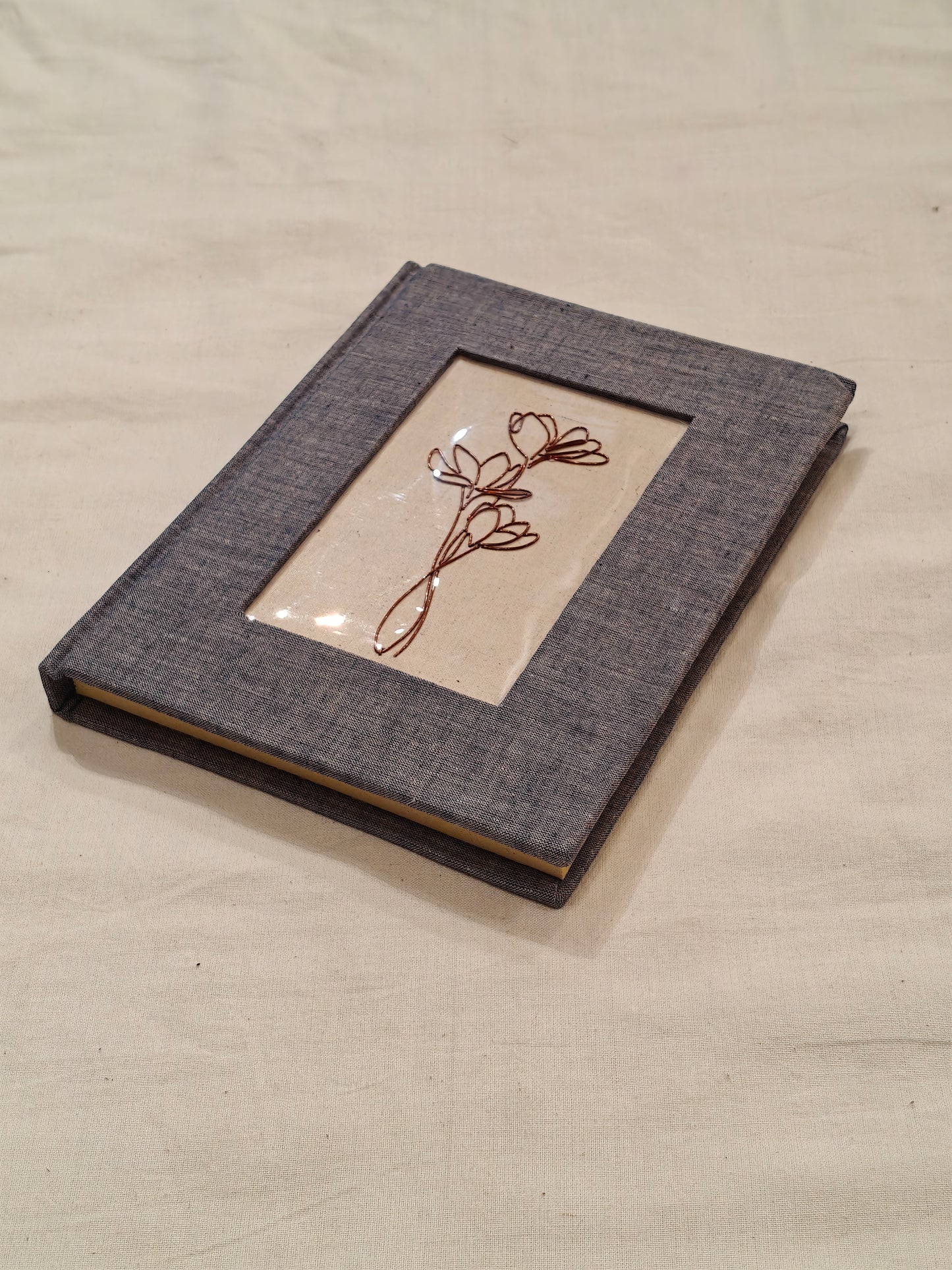 Copper line art covered handmade paper notebook - handcrafted gifts - designs and colors available