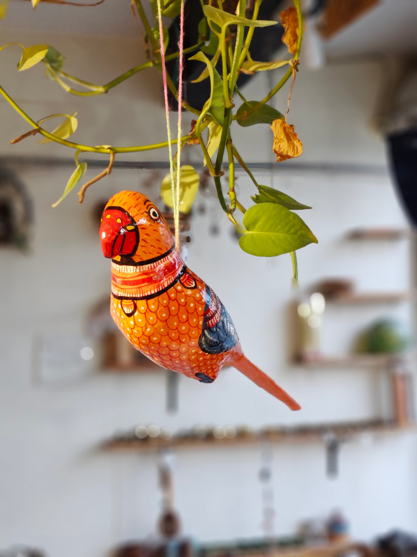 Patachitra colorful hand-painted papier mache parrots - multiple colors available