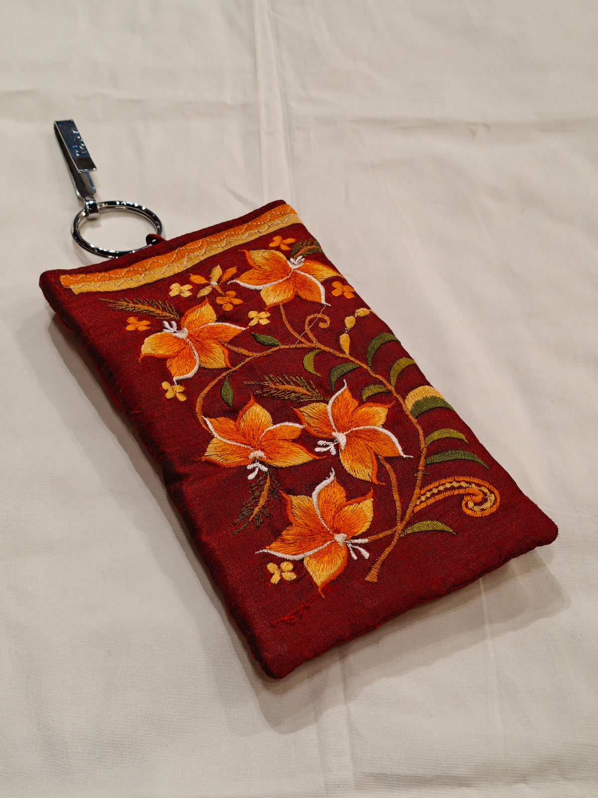 Silk embroidered phone pouches with waist clip on and a sling - multiple options available