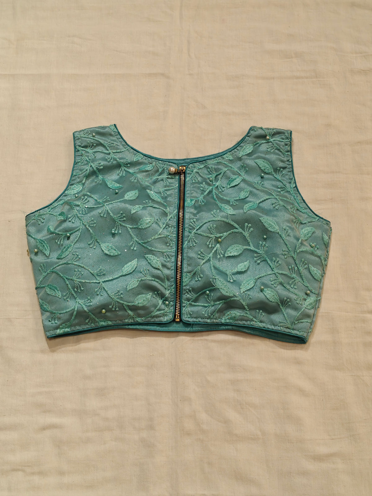 Net embroidered zipper back blouses with leaves and pearls embroidery - color options available