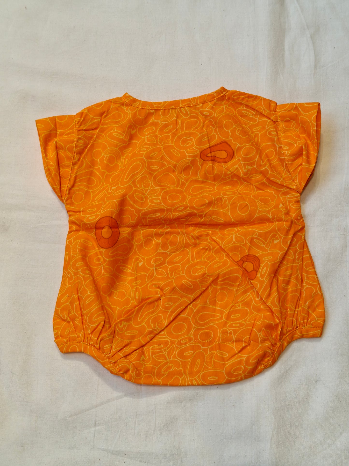 Bright orange printed short sleeves romper / onesie - unisex
