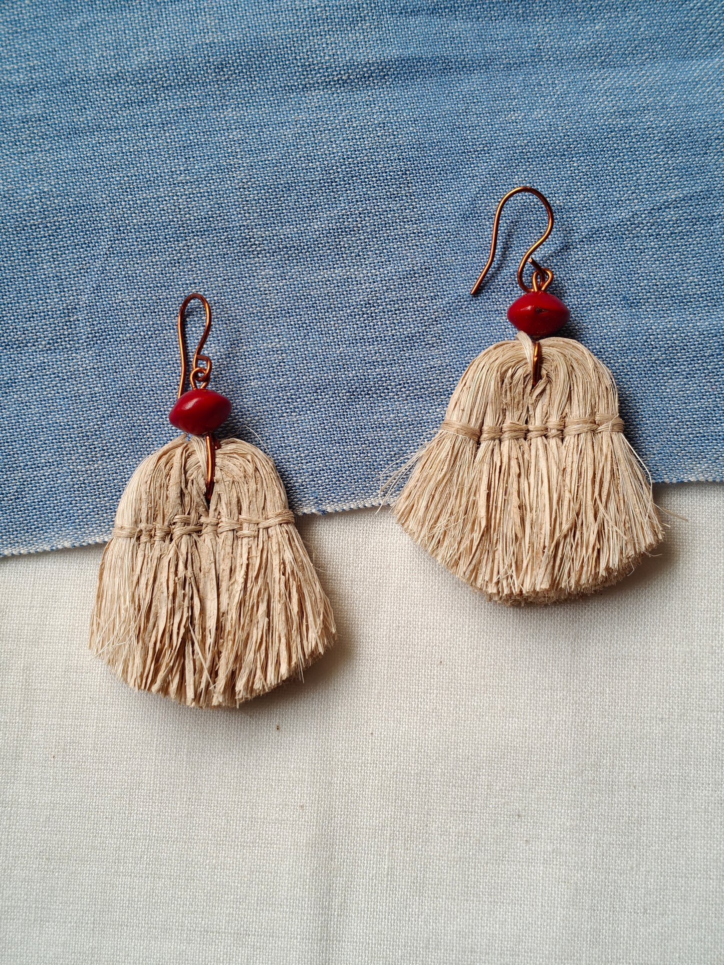 Handcrafted seed earrings with copper hooks