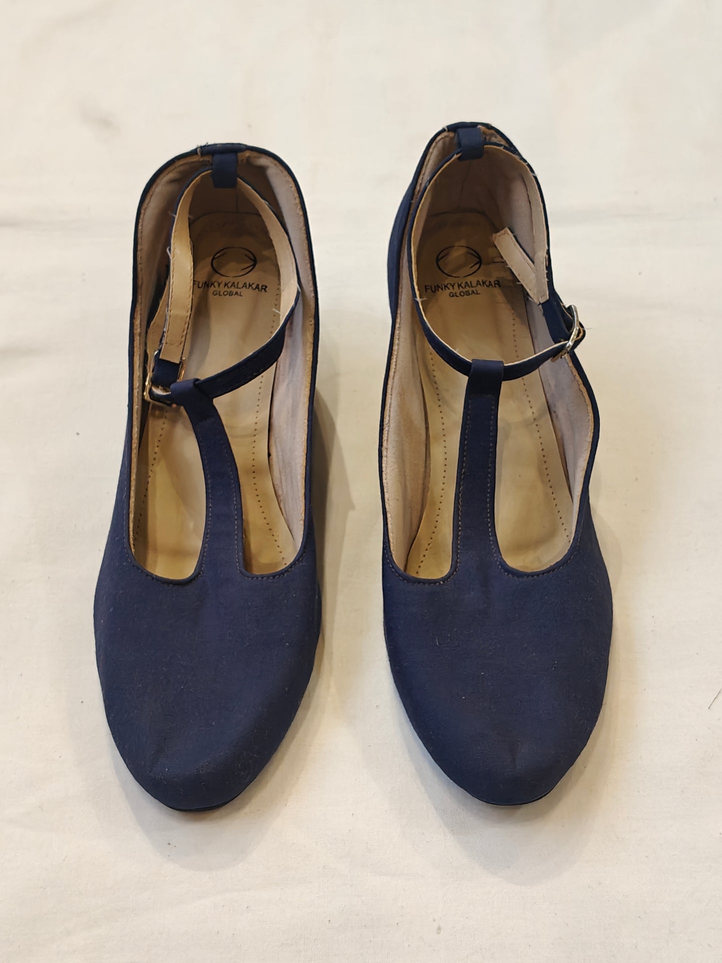 Kitten Heels Blue fabric based vegan upcycled leather