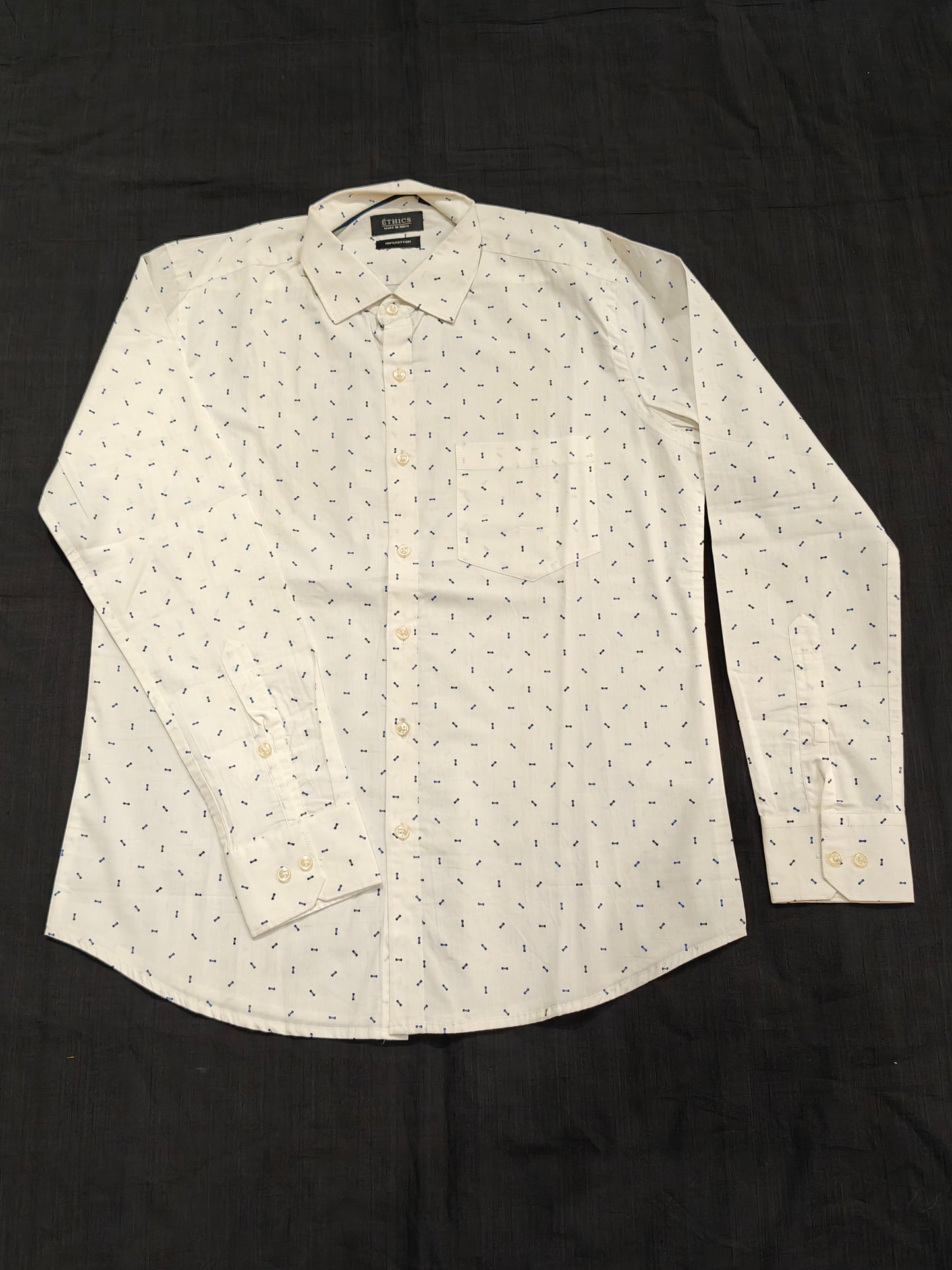 White with blue black bow tie prints cotton shirt for men