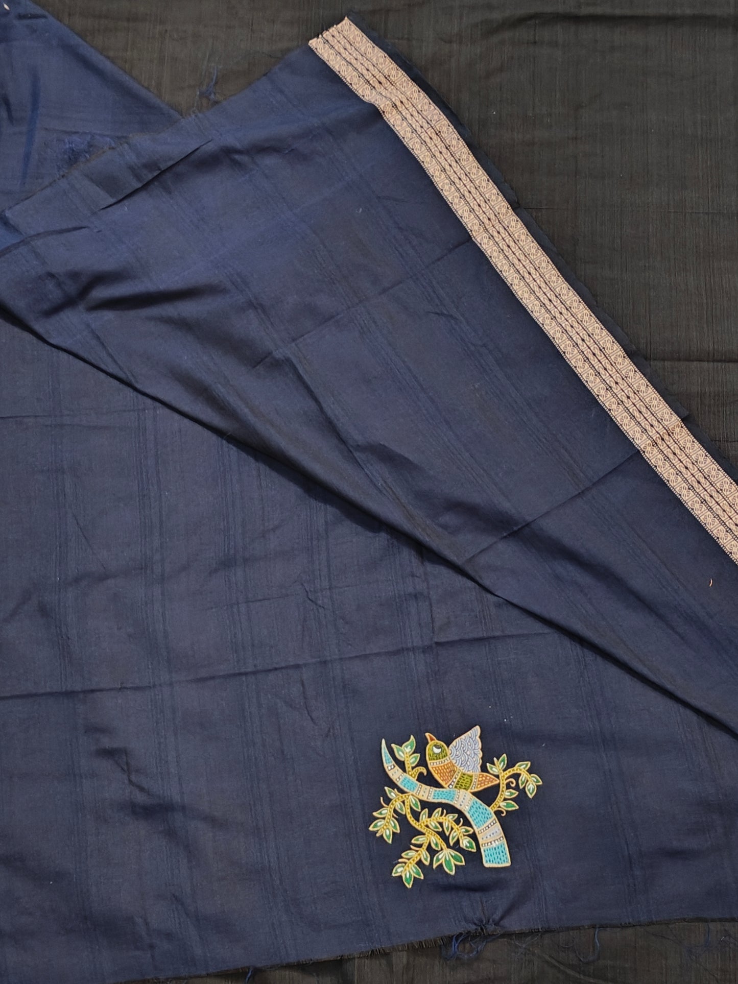 Handloom cotton hand-painted unstitched blouse piece with borders