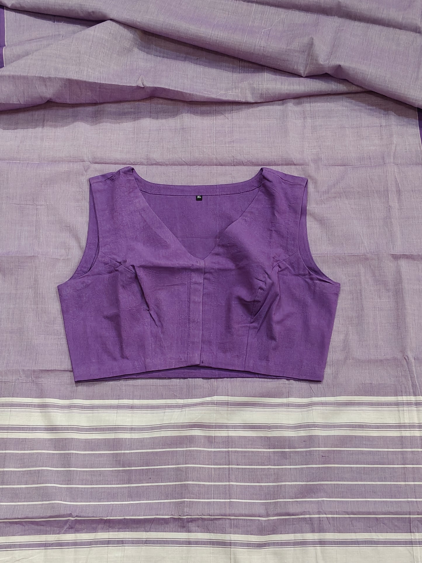 Plain V-neck sleeveless hand spun , hand woven cotton blouse - color options available