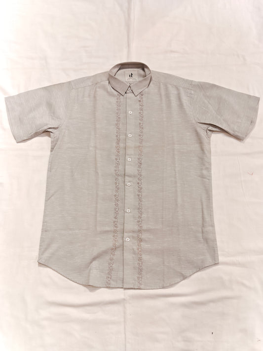 Grey embroidered short sleeved cotton men's shirt
