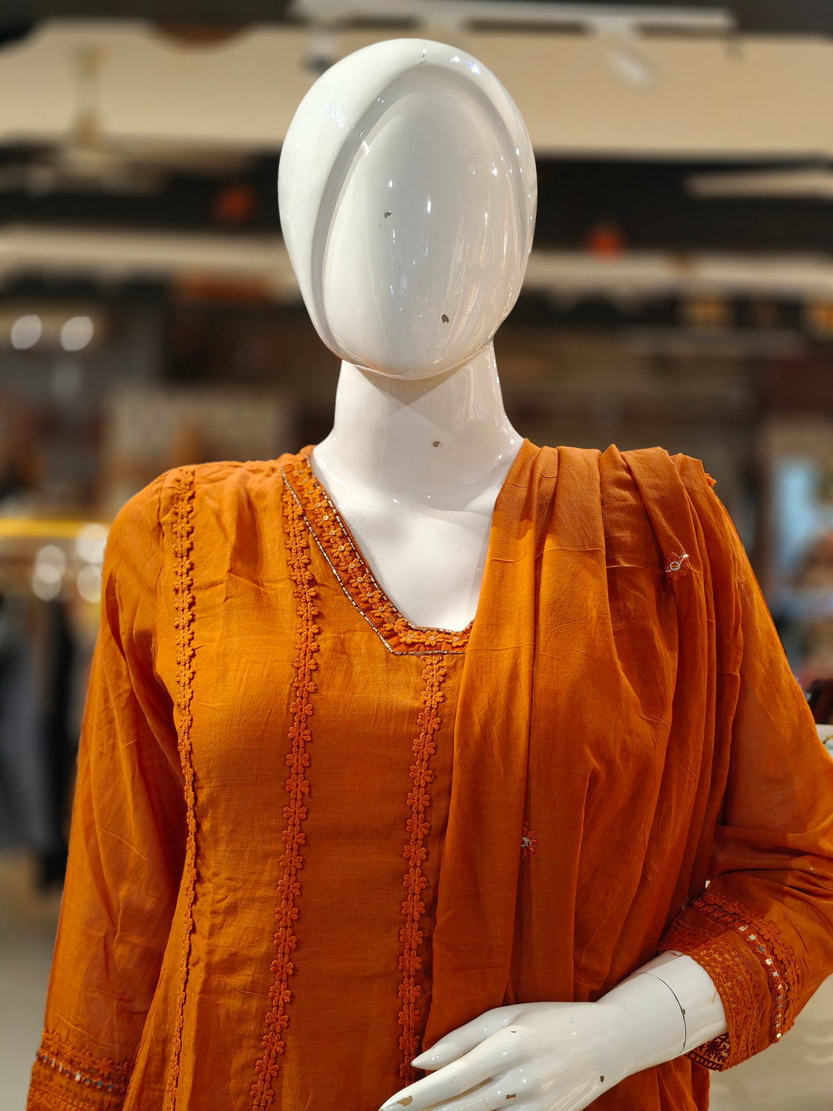 Rust Orange mul chanderi silk 3 piece set: a-line kurti, pants n dupatta
